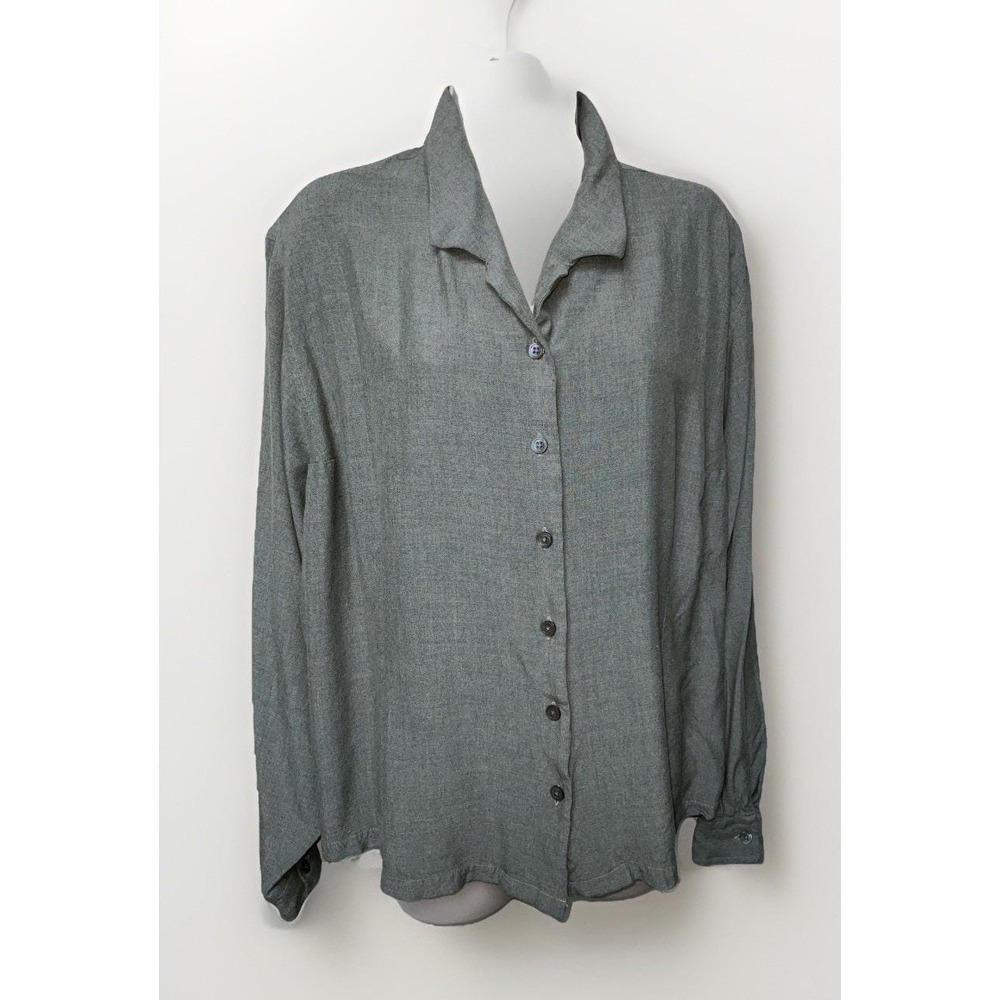 LL Bean Blouse Rayon 80s Lapels Hong Kong Size Large Boxy Relaxed Lagenlook